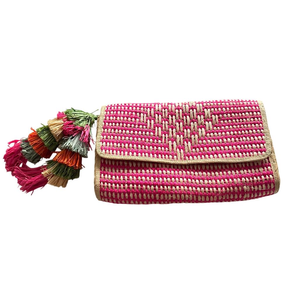 Mar Y Sol Colorful Straw Raffia Clutch Resort Fiesta Euro Summer Going Out Bag